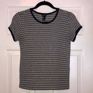 Forever21 Navy Blue & Grey Striped T-Shirt